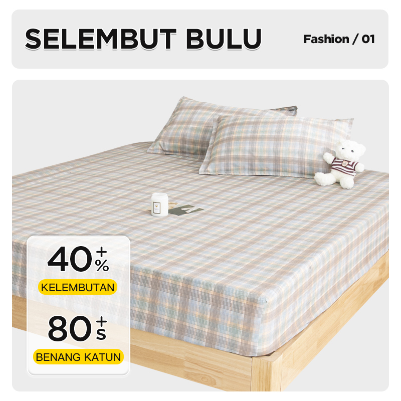 Sprei 120x200 Aesthetic Bahan Katun Halus Seprai Kotak Pink Hijau Orange -  WORLDHOME