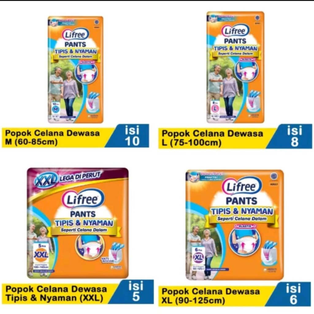 LIFREE Popok Dewasa Celana / Pants Tipis M'10~L'8~XL'6~XXL'5