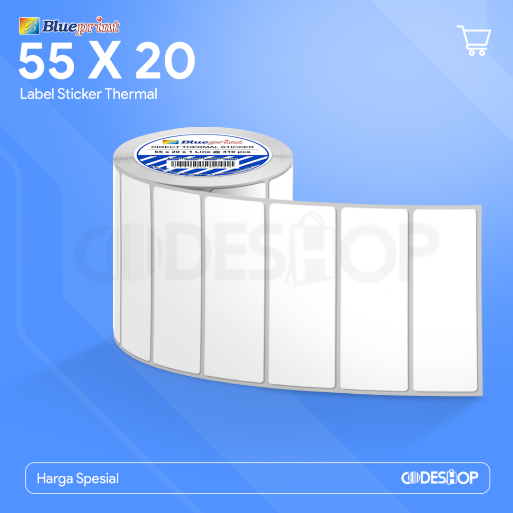 

Label Thermal 55 x 20 / 55x20 mm / 55x20mm isi 410 Pcs Stiker
