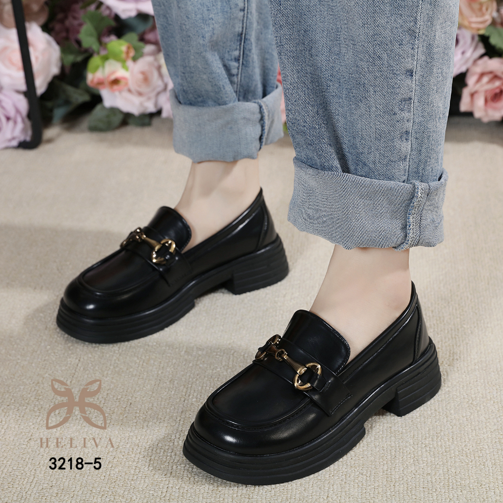 TRIANA HELIVA Sepatu Platform Shoes Horsebit Sol 4cm Bahan Kulit Polos Ujung Bulat 3218-5 Original Brand