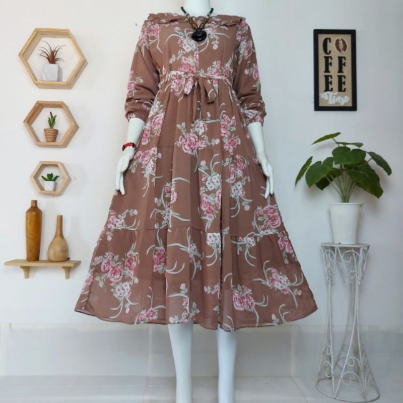 MIDI DRESS CERUTY RENDA SUSUN TERBARU DRESS MUSLIMAH KEKINIAN