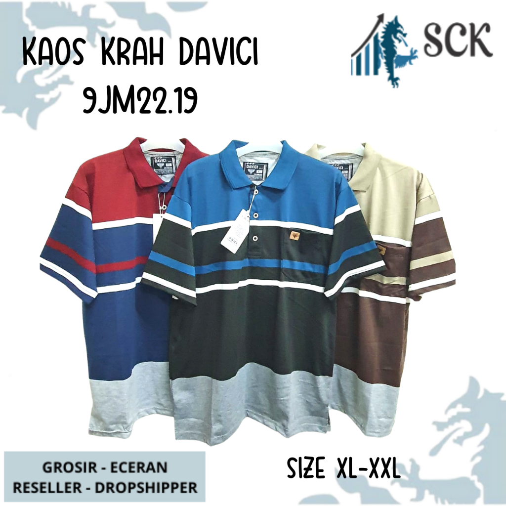 Kaos Kerah Pria DAVICI 2240 2219 2231 Motif Salur JUMBO Kombinasi Halus Original / Baju Cowok Size M-L - sckmenwear GROSIR