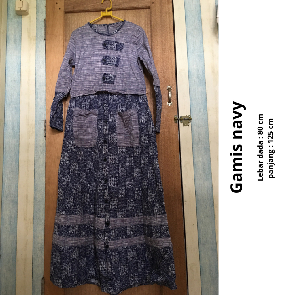 Gamis navy motif preloved