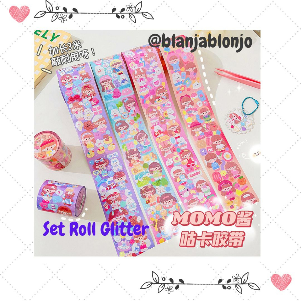 

Sticker Momo Box 100 pcs Roll Glitter Import Aesthetic Anti Air