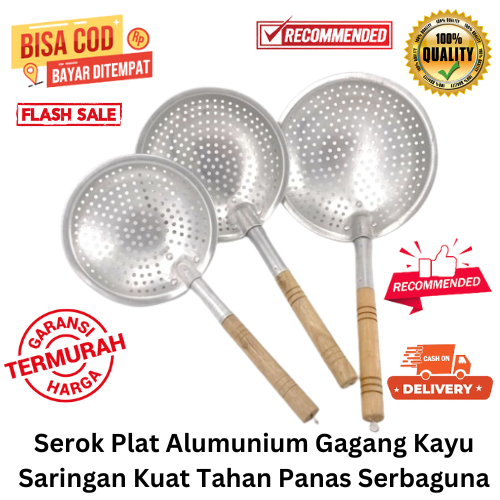 [BISA COD] PROMO Serok Plat Alumunium Gagang Kayu Saringan Kuat Tahan Panas Serbaguna Serok Lubang Saringan Bumbu Wadah Penyaring Saringan Makanan Saringan Minyak Saringan Peniris Ayakan Murah