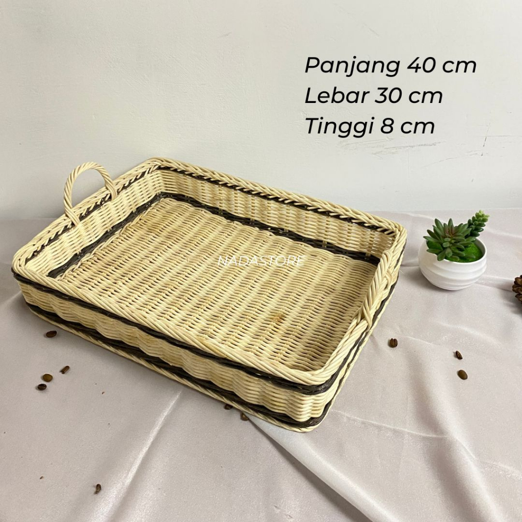 TRAY KERANJANG ROTAN / NAMPAN KOTAK ANYAMAN ROTAN AESTHETIC 40 X 30 X 8 CM