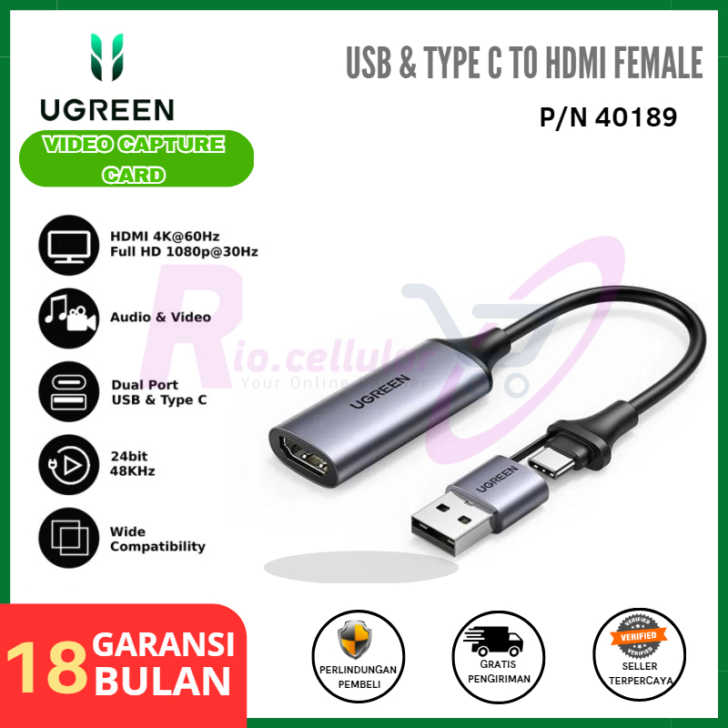 Ugreen Video Capture Card USB &amp; Type C to Hdmi Port Full HD 1080P