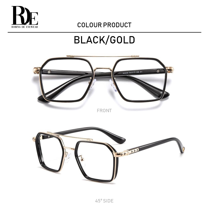 Robins Kacamata Anti Radiasi Komputer Frame Kacamata Tony Stark Iron Man Fashion Pria Wanita Bisa Minus Photocromic Bluecromic K0039-Black Gold