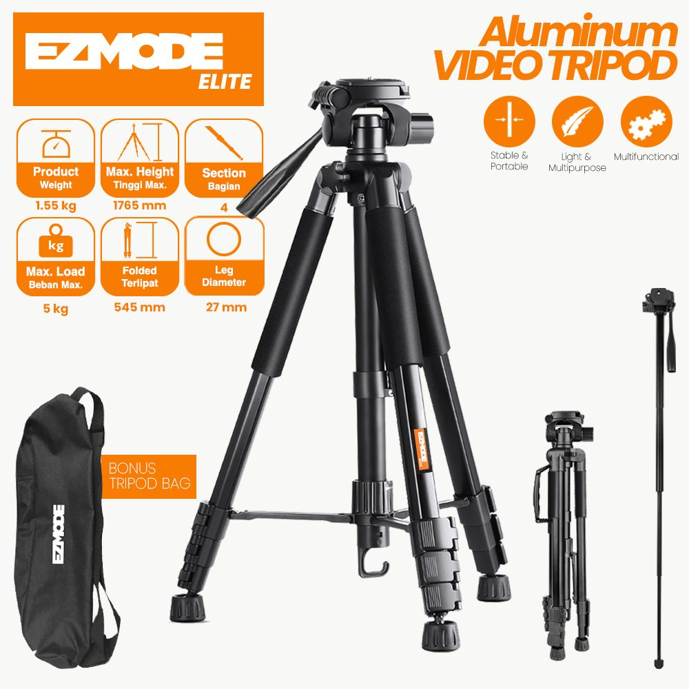 EZMODE Elite Aluminum Tripod with Removedeable Center Column for Photography