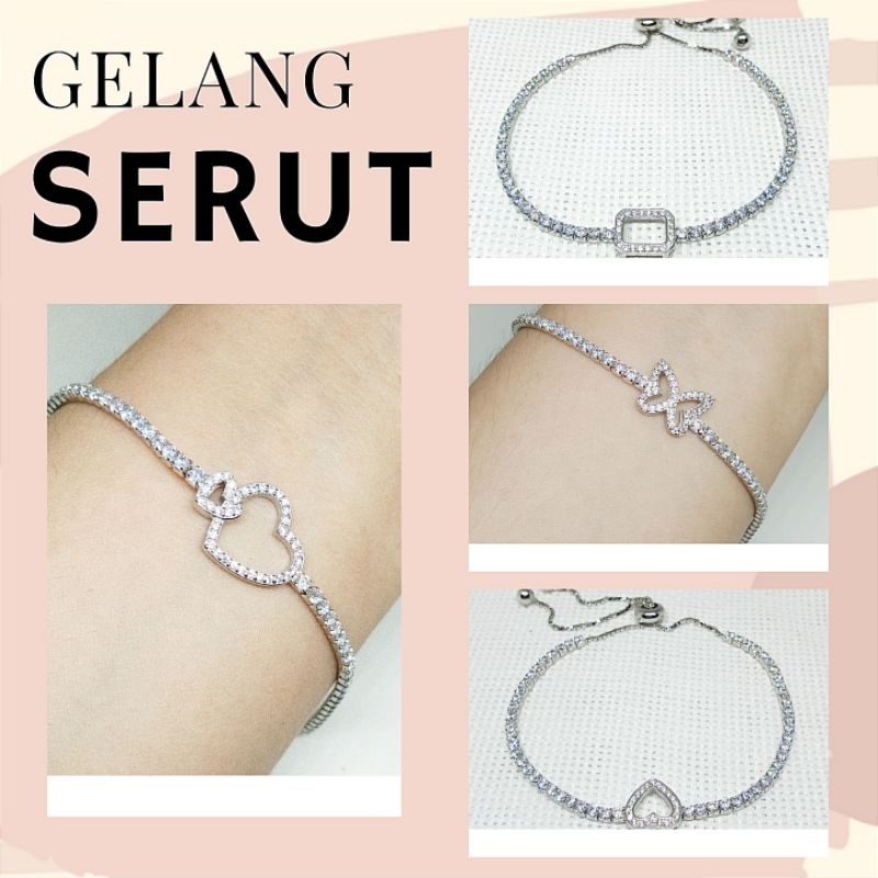 Gelang Serut Dewasa Love Kupu Kupu Perak 925 Lapis Mas Putih - GT207 Anak Remaja Dewasa