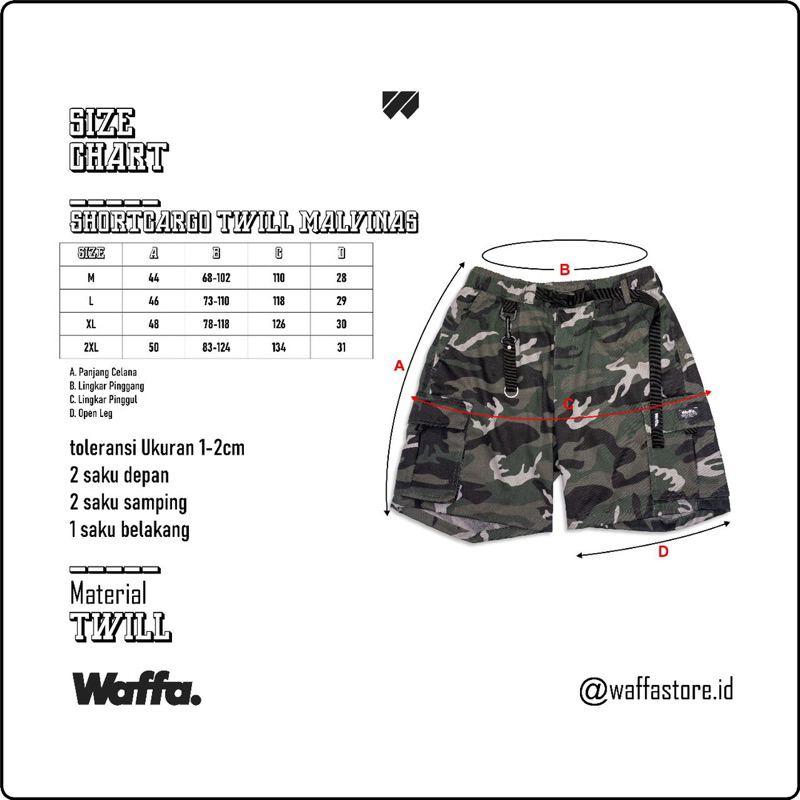 Boardshort cargo pendek loreng twill malvinas waffa