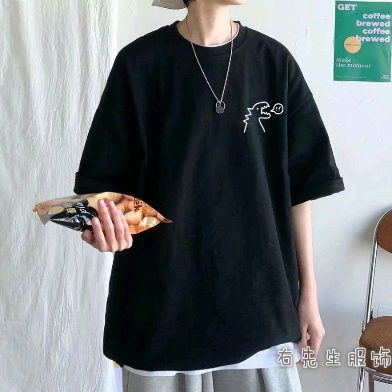 M - XXXXXL(6XL) Kaos DINO DINOSAURUS ROAR Bigsize Korean Harajuku Style Japanese T Shirt Unisex Jumbo Oversize Dinosaur Hitam Putih Krem Maroon Combed