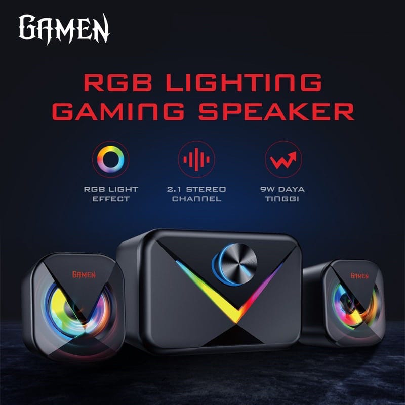 C_   GAMEN Speaker Multimedia Gaming GS10 2.1CH Subwoofer with RGB Lights For Handphone / Computer / PC / Laptop / Super Bass