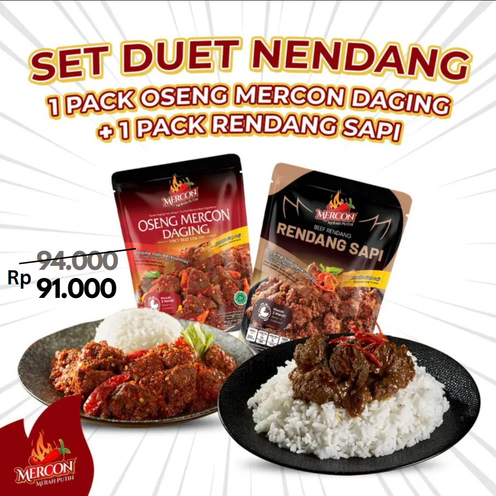 

MERCON MERAH PUTIH SET DUET NENDANG OSENG MERCON DAGING + RENDANG