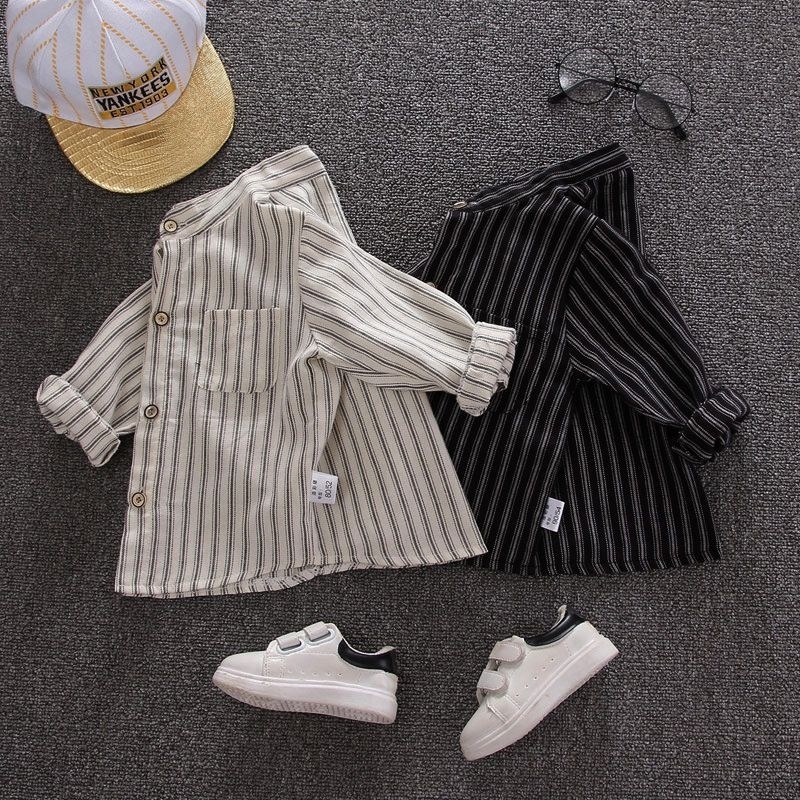 NEW kemeja atasan anak - anak model teebaru korea style baju anak kemeja garis garis model elegan model casual kemeja garis hitam dan garis putih kemeja terbaru atasan anak kemeja murah bagus kemeja menarik