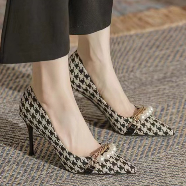 Luxurious Tweed High Heels / Sepatu Hak Wanita 5476 (35-41)