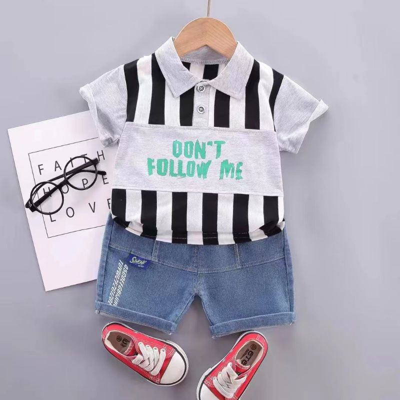 kaos anak laki-laki setelan kaos kerah anak laki import lengan pendek usia 2-5 tahun