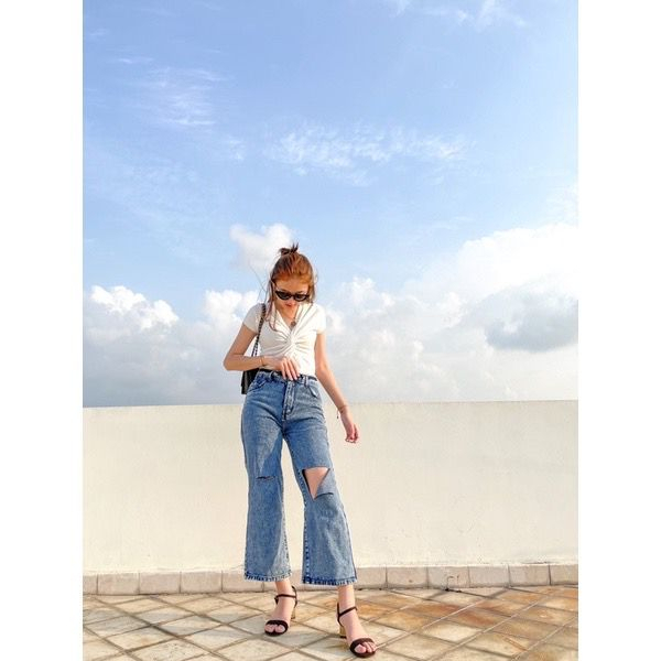 SHANA HIGHWAIST KULOT JEANS SOBEK / CELANA JEANS SOBEK WANITA