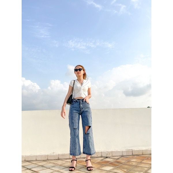 SHANA HIGHWAIST KULOT JEANS SOBEK / CELANA JEANS SOBEK WANITA