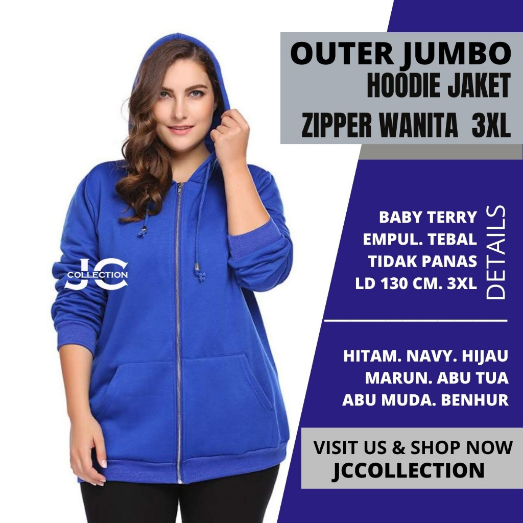 Jaket Jumbo Wanita Hoodie Resleting Julia Big Size 3XL - JCCollections