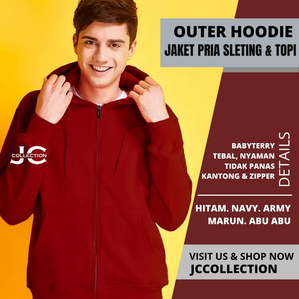 Jaket Pria Topi Hoodie Zipper Resleting Novan JC Collection