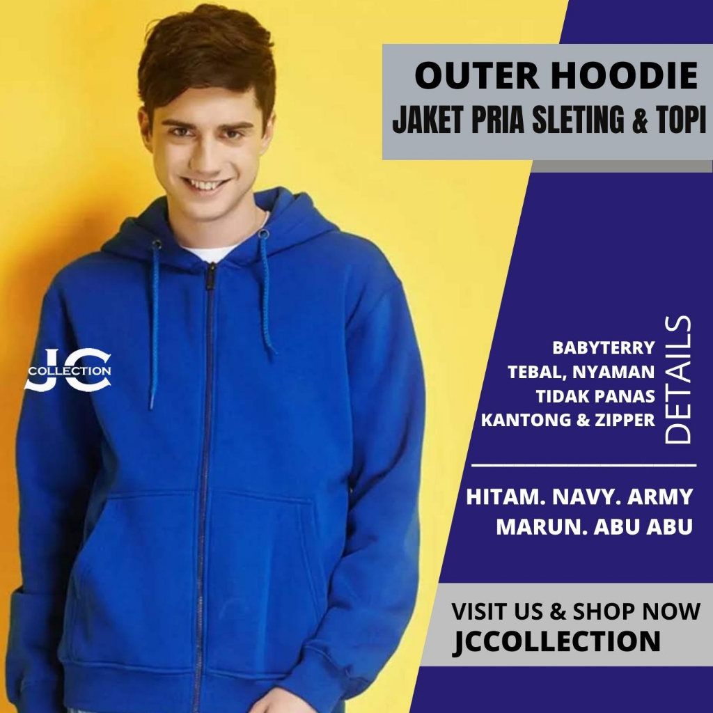 Jaket Pria Topi Hoodie Zipper Resleting Novan JC Collection