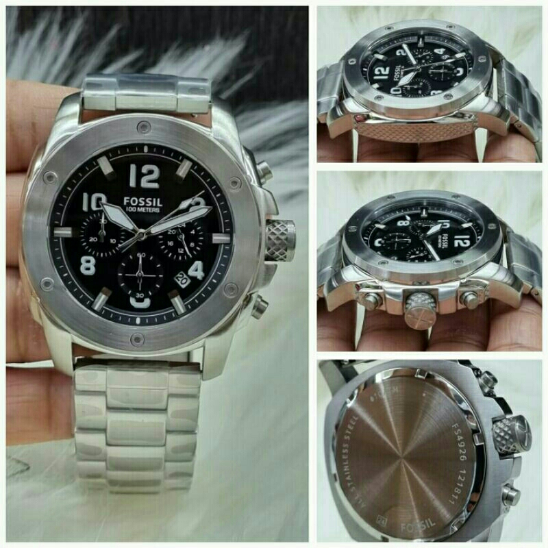 Jam Tangan Pria Fossil Batre Crono All Stainless Steel Kualitas Original