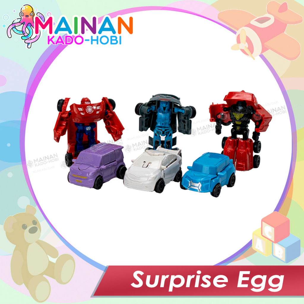 MAINAN SENSORIK ANAK SURPRISE EGG TELUR KARAKTER DEFORMED MOBIL ROBOT