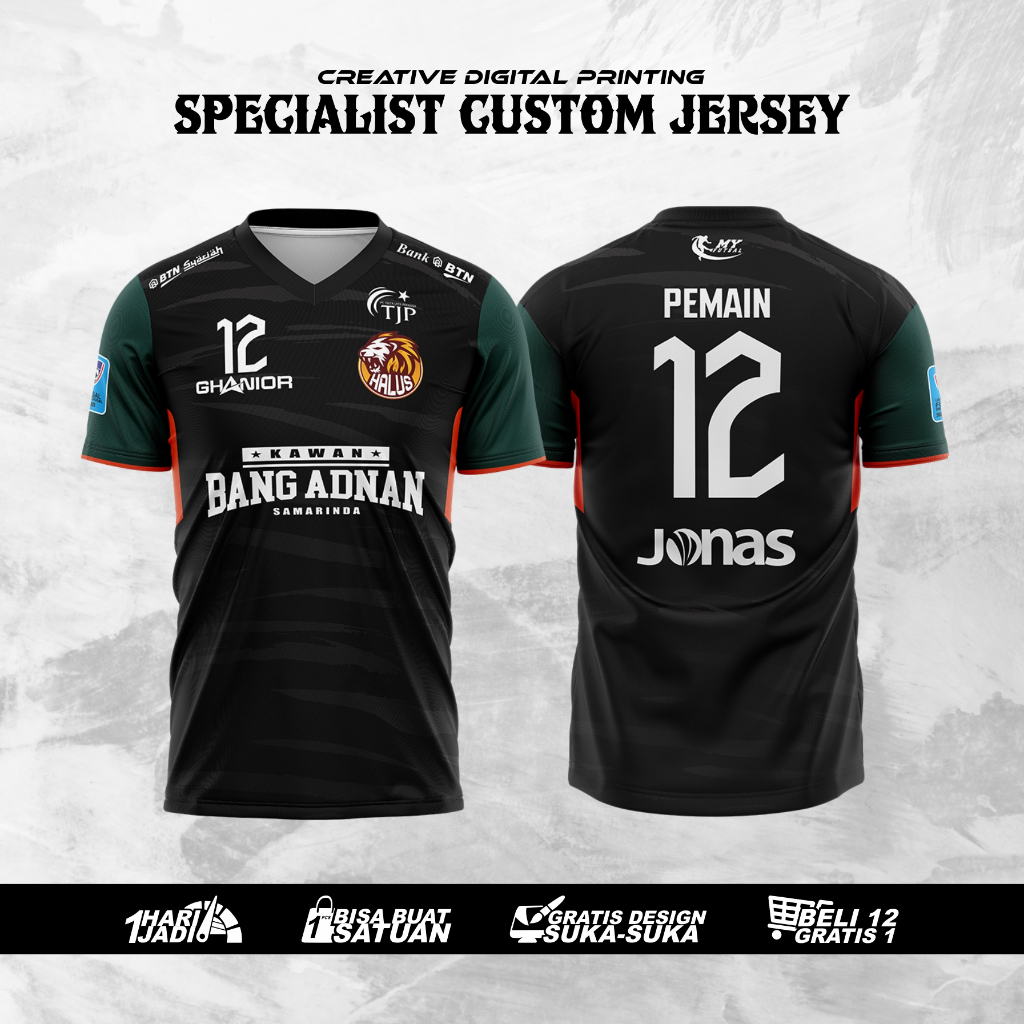 JERSEY FUTSAL HALUS FC 2023 HITAM FREE NICKNAME FULL PRINTING