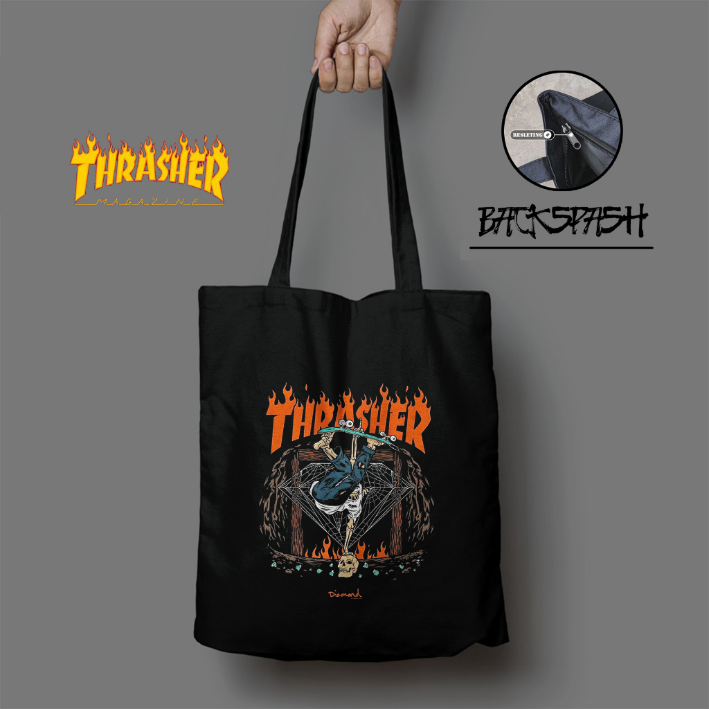 Tas Totebag Thrasher Skate Street Wear Pria Wanita