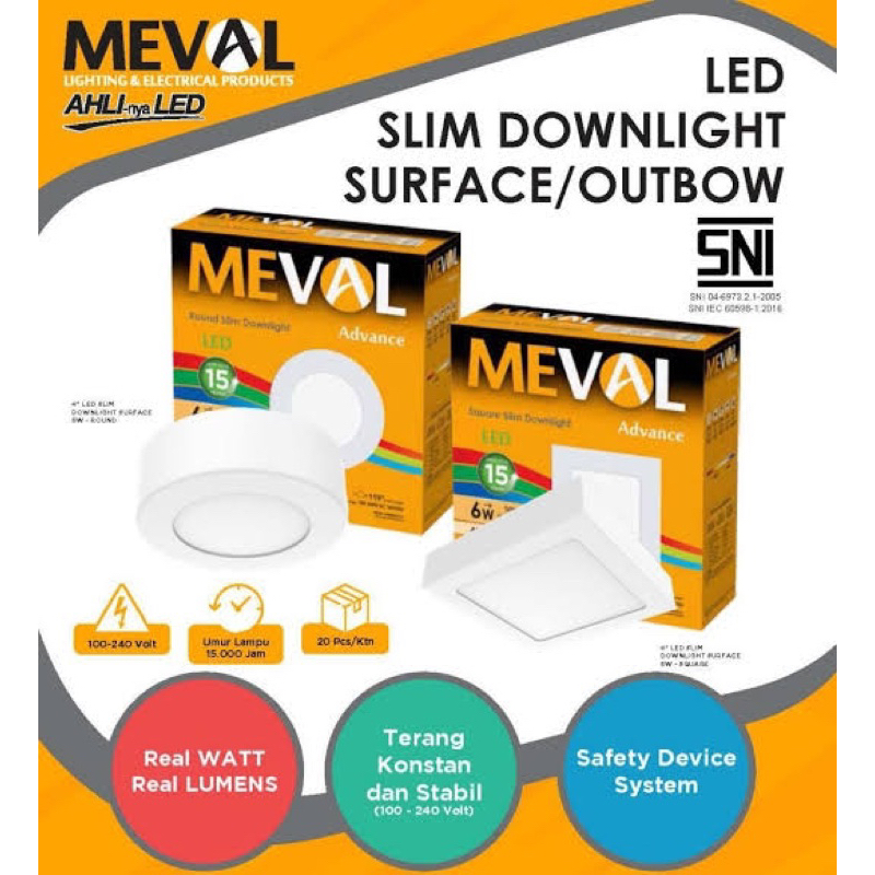 Meval Lampu Panel Downlight LED Square Slim Downlight 6W 6 Watt