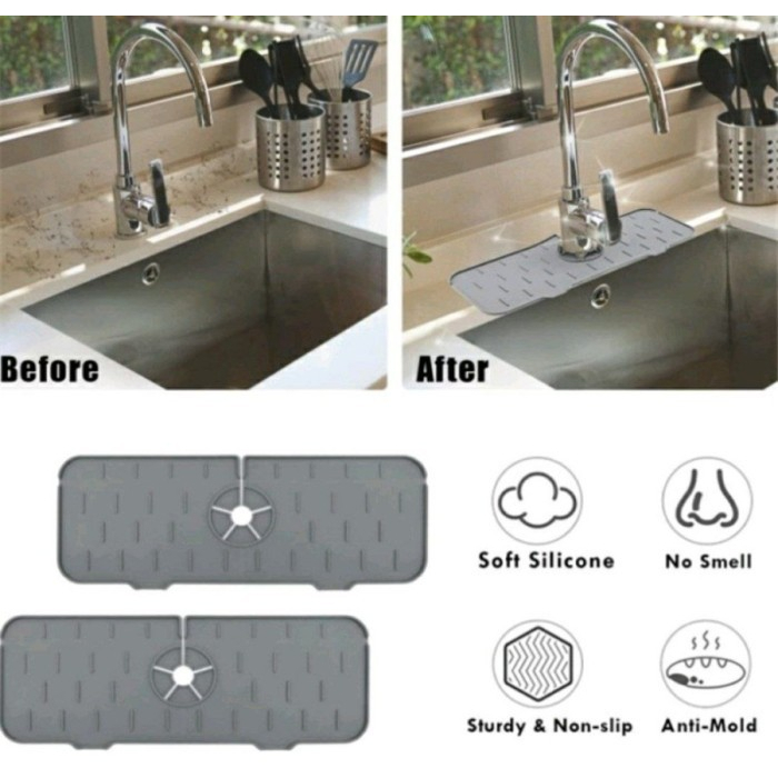 Bathroom Kitchen Sink Faucet Handle Drip Catcher Silicone Mat Tray Washable kepala berputar Extension Faucet Aerator splash filter faucet spray head universal 360 720 1080 degree keran cuci air Kitchen Silicone Faucet Absorbent Mat Sink Splash Guard