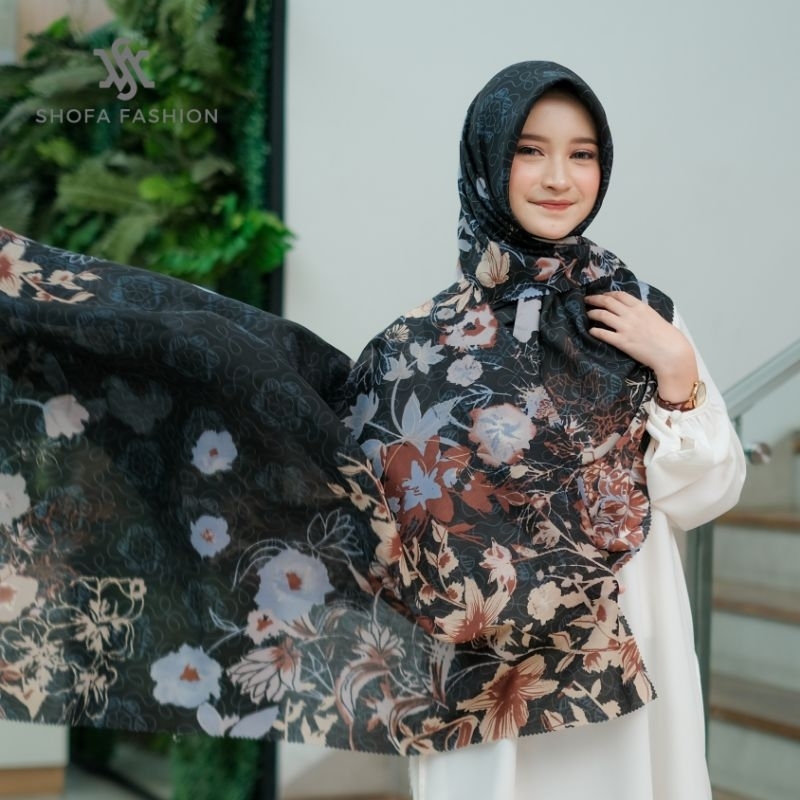 Hijab segi empat motip / kerudung voal motif premium / jilbab segi empat digital print lasercut