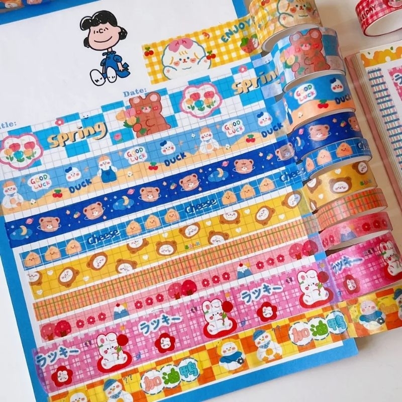 

5 rolls Washi Tape Bear Bunga Kelinci Kertas Selotip Lucu Dekorasi Jurnal