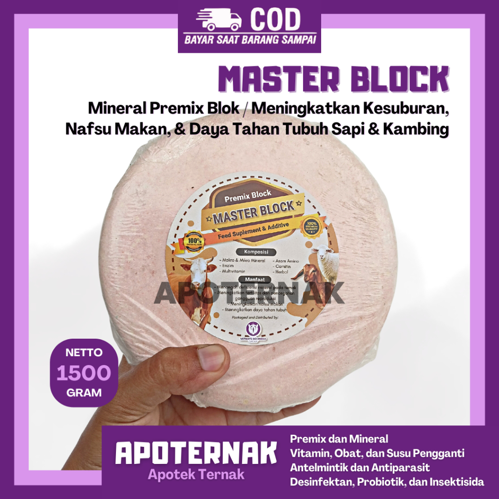 MASTER BLOK 1.5 kg | Mineral Blok Berkualitas Untuk Sapi Kambing Domba | 1.5 kg | Apoternak