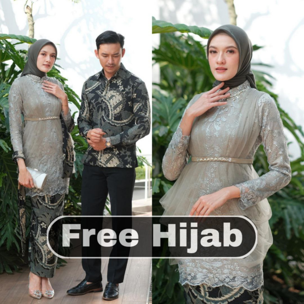 Set Kebaya Couple Kemeja Batik Lengan Panjang | Kebaya Madina Series Bonus Hijab