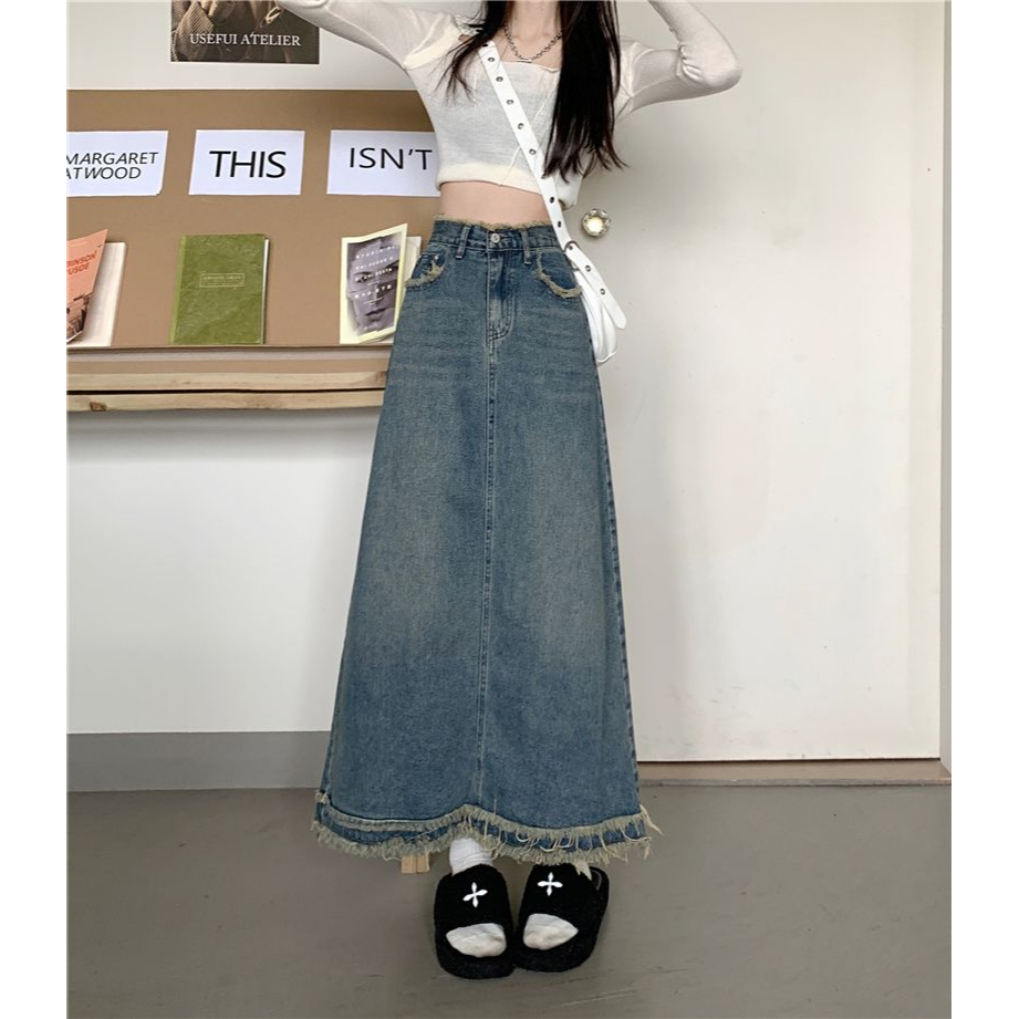 Rok Jeans Wanita Panjang Model Terbaru Dengan Pinggang Tinggi Dan Longgar