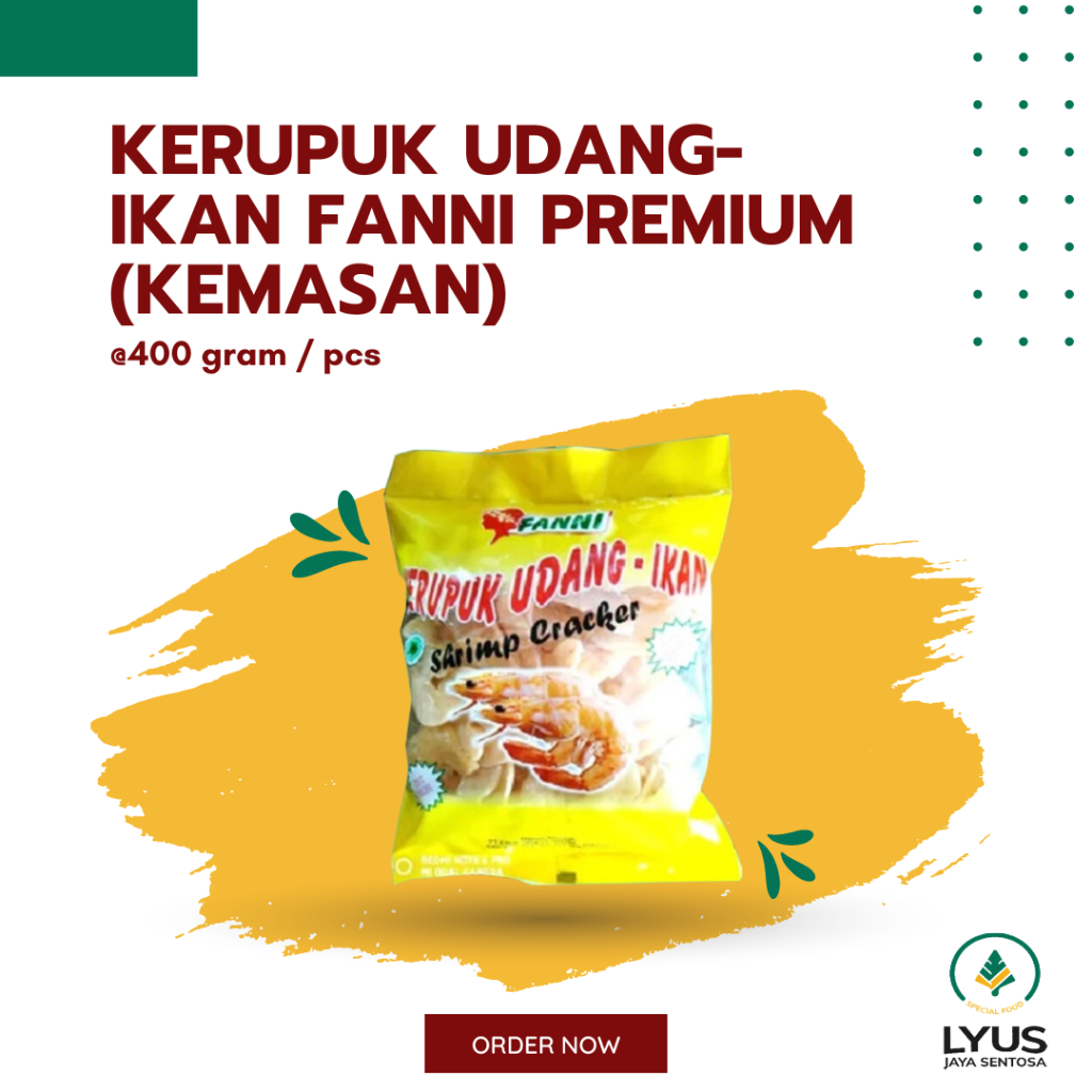 

Kerupuk / Krupuk Udang-Ikan Premium Fanni @400g (kemasan)