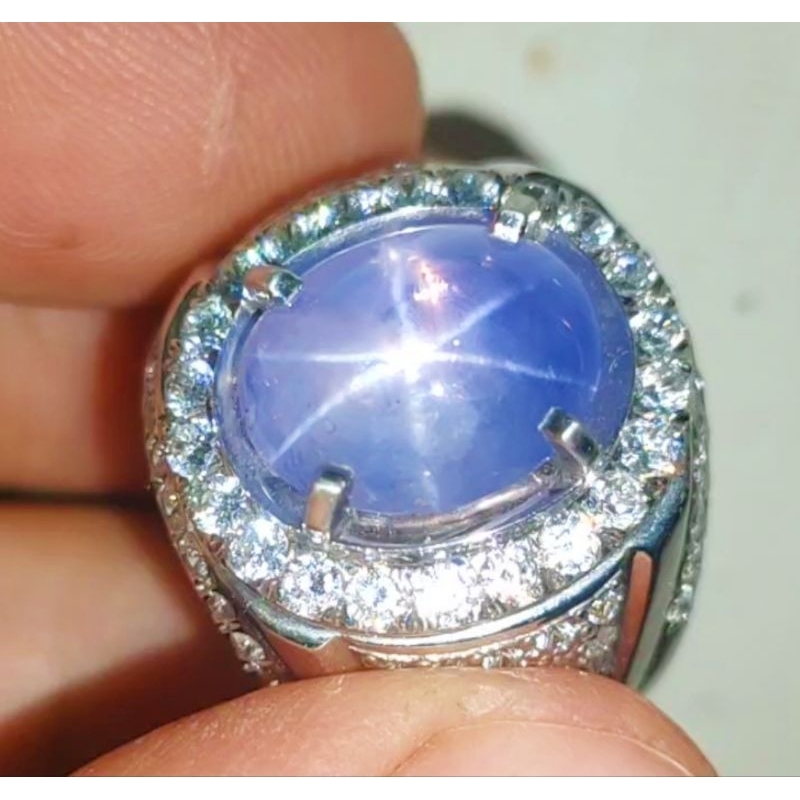 NATURAL BLUE SAFIR  STAR SRILANKA (SIMILAR TO ROYAL BLUE) RING PERAK MICROSETTING