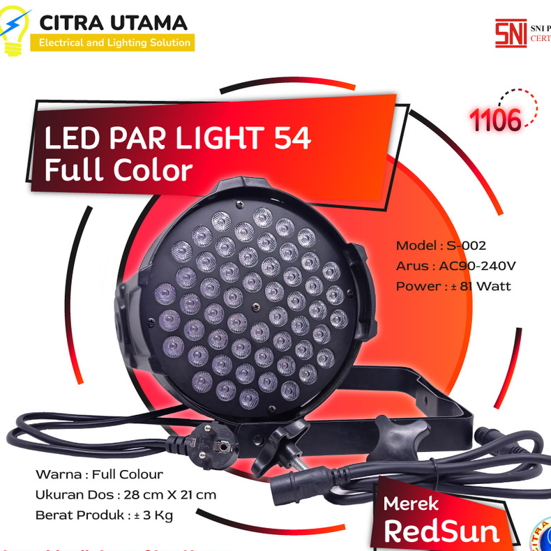 LAMPU PAR LED 54W FULLCOLOR MEREK REDSUN  K1106