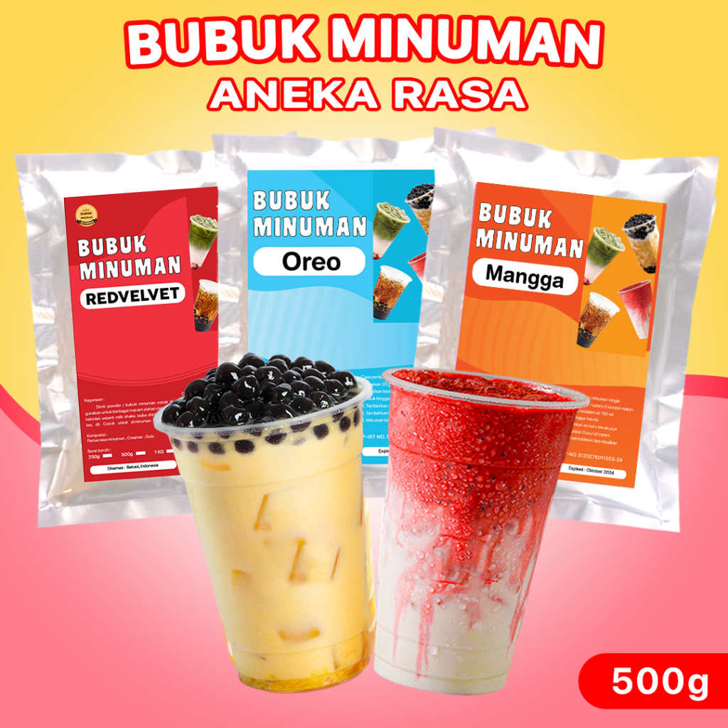 BUBUK MINUMAN RASA / BUBUK MINUMAN ANEKA RASA 500GR / BUBUK MINUMAN KEKINIAN / BUBUK MINUMAN INSTAN / BUBUK MINUMAN ANEKA VARIAN / DRINK POWDER 500GR / BUBUK MINUMAN