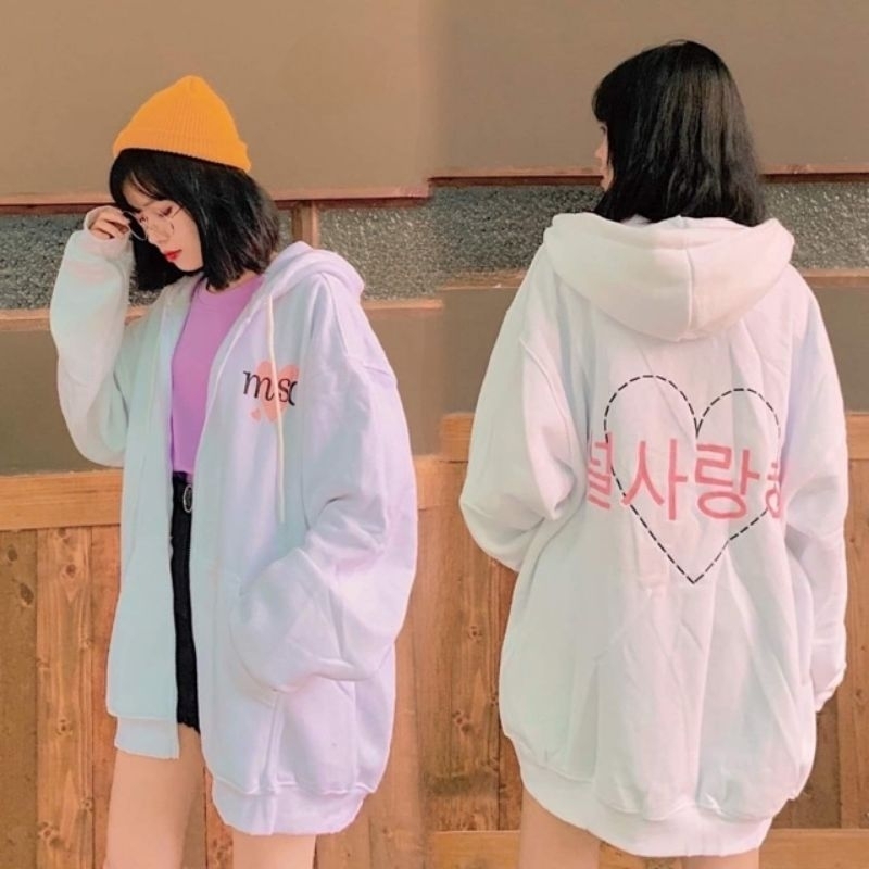 S - XXXXXL(6XL) Zip Hoodie Saranghae Love Heart MSC (SABLON) Jaket Jumper Hangeul Hangul Wanita Pria Jumbo BIGSIZE Oversize Korean Harajuku Fashion 5XL 4XL 3XL 2XL XL L M Jaketin aja