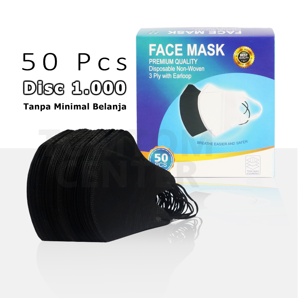 (Facemask) Masker Duckbil Masker Duckbill 50 Pcs Warna Hitam Putih 1 Box Campur Mix