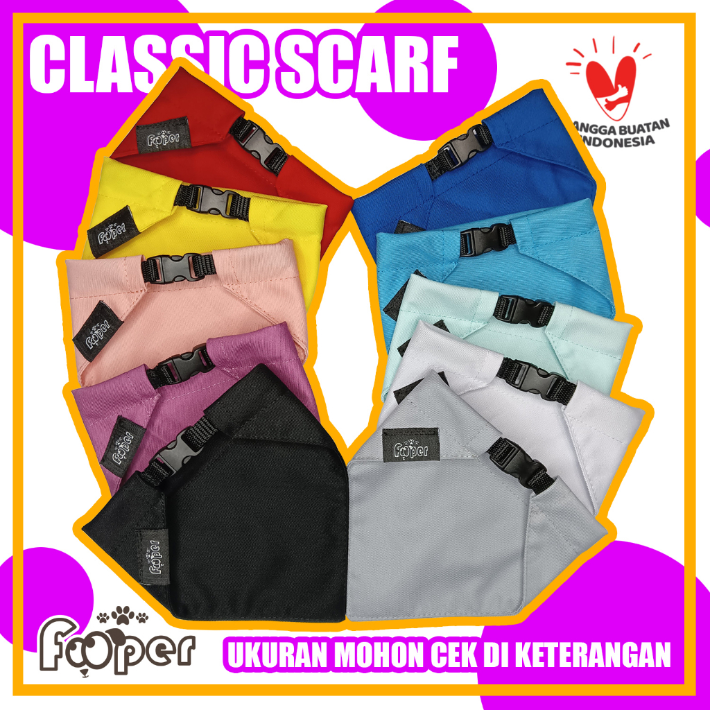 Customize Sablon Nama Kalung Anjing Kucing Fooper Classic Scarf Bandana Collar Warna Polos