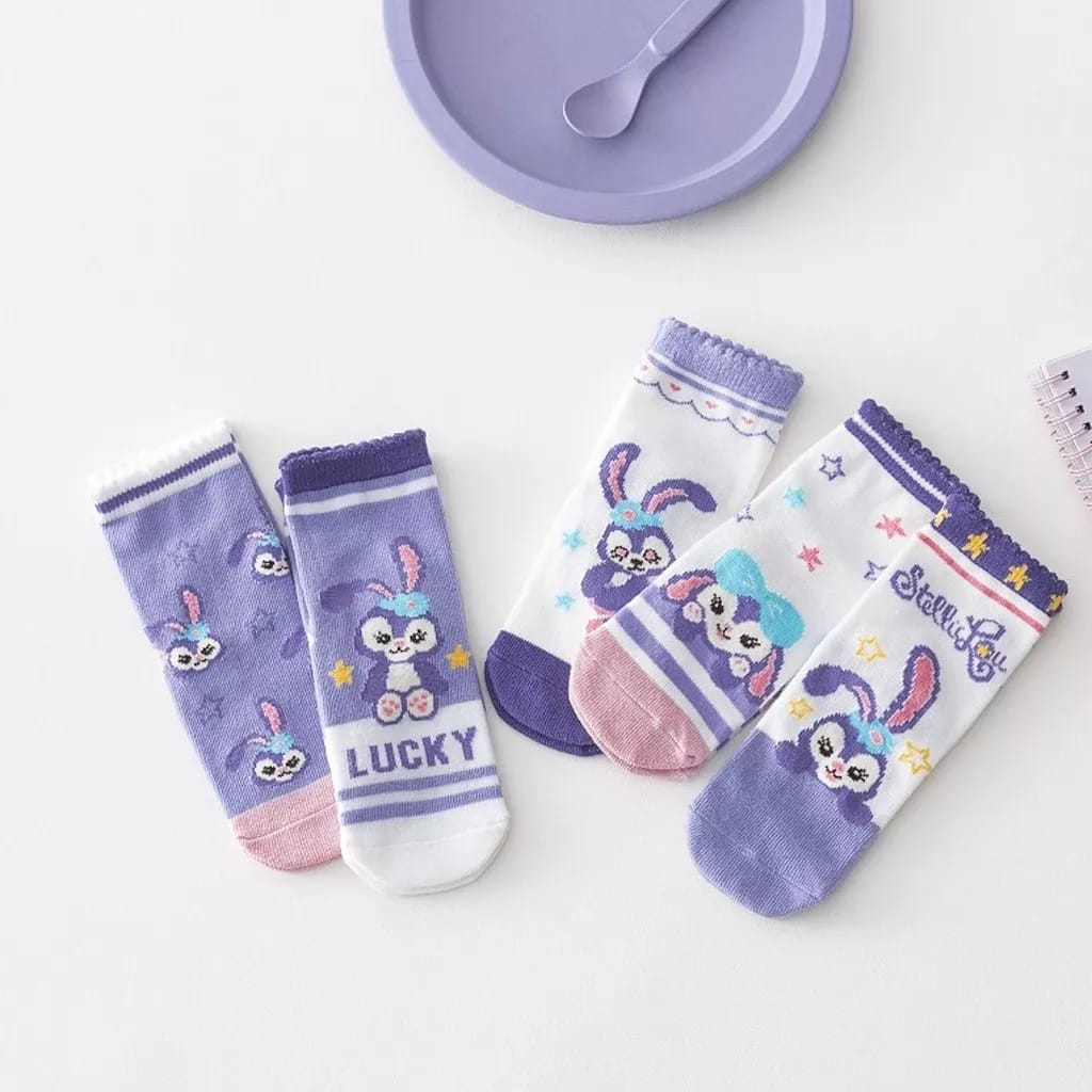 Kaos Kaki Anak Perempuan Sekolah TK SD Motif Kelinci Ungu Fashion Socks Kids Cewek Terbaru 1FS