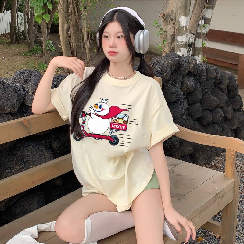 Print T-shirt Kaos Lengan Pendek Cartoon MIXUE Oversize Atasan Wanita  Korean Style