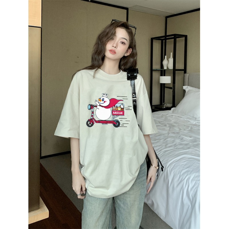 EUNII T-shirt Lengan Pendek Cartoon Michelle Ice City Printing Korean Style/Kaos Atasan Wanita/Baju Wanita/Kaos Wanita