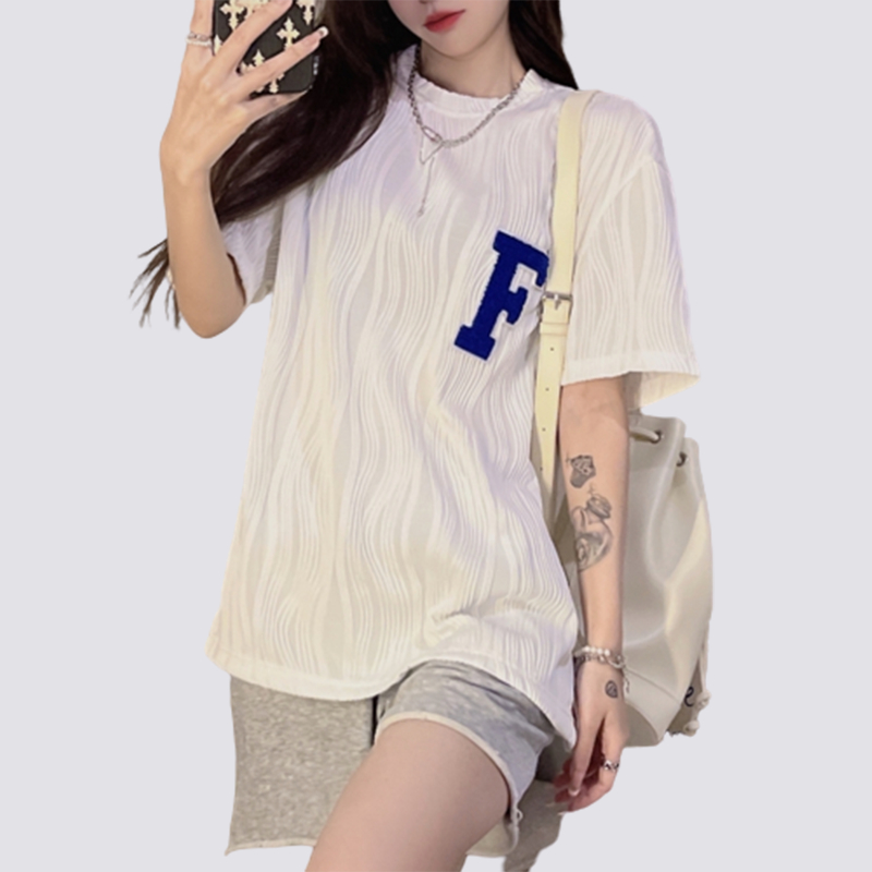 XIAOZHAINV Kaos Atasan Wanita Korean Style Letter F Lengan Pendek