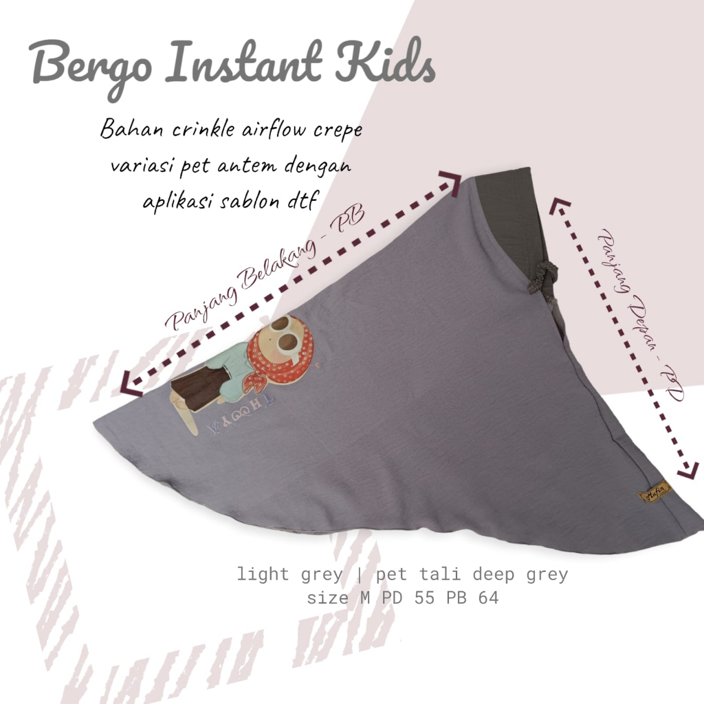 Bergo Instant Anak Pet Antem Crinkle Airflow usia 3 - 6 tahun / Kerudung geblus Anak Bahan Crinkle anak TK PAUD