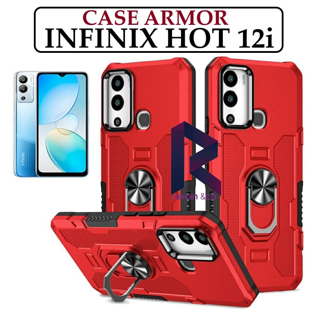 Case Armor INFINIX HOT 12i Iring Cincin Magnetic Kesing Hp Protect kamera Premium Hard Case Standing Robot Pelindung Kamera